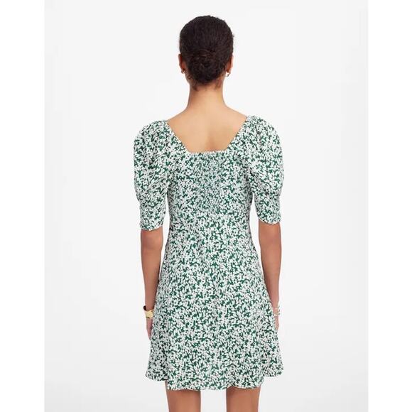 NWOT Madewell Seamed V-Neck Mini Dress in Abstract Leaf Kelly Verdant Size 0 - Picture 4 of 9